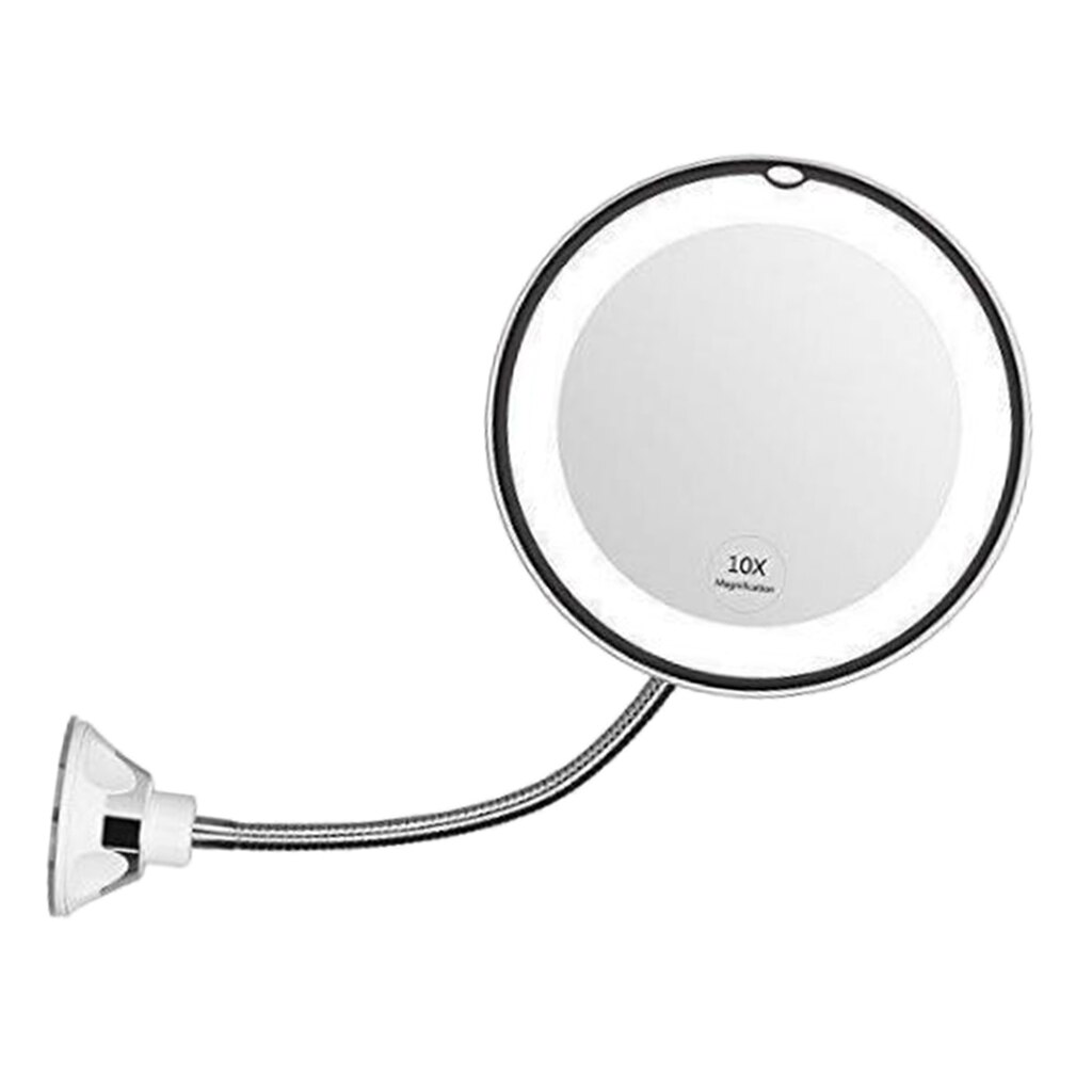 Miroir de maquillage à col de cygne Flexible avec grossissement 10X, miroir LED pivotant pour salle de bain éclairé par LED