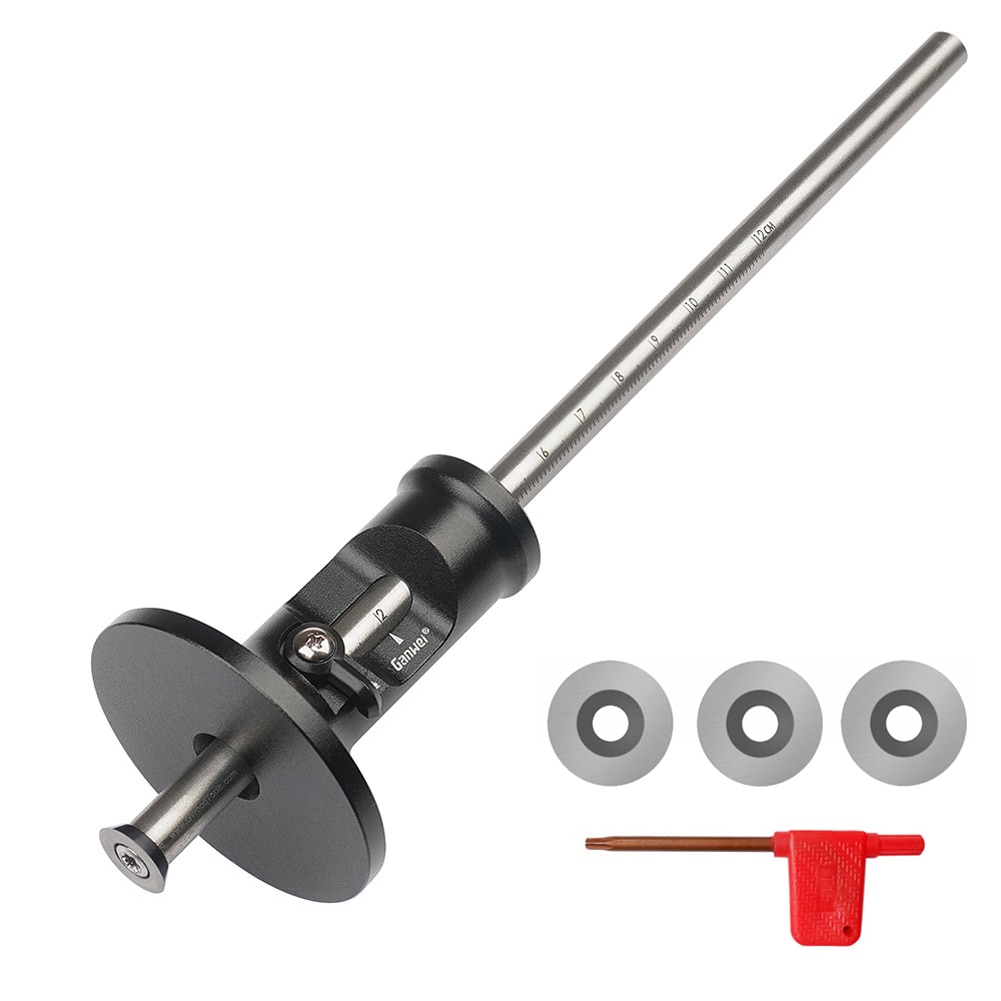 Woodworking Tools Ganwei Wheel Marking Gauge 0-120mm Marking Scriber Aluminium Alloy Wood Marking Tools Measuring Instruments: 1 scriber 3 cutters