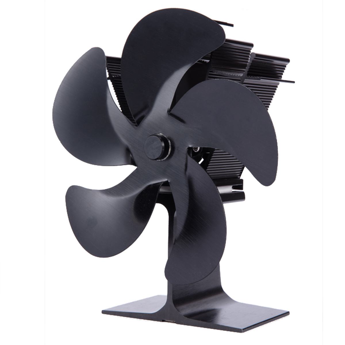 Automática 5 cuchillas estufa de calor con ventilador Eco ventilador para hogar quemador de madera silencioso ahorro de energía hogar distribución eficiente del calor: Black
