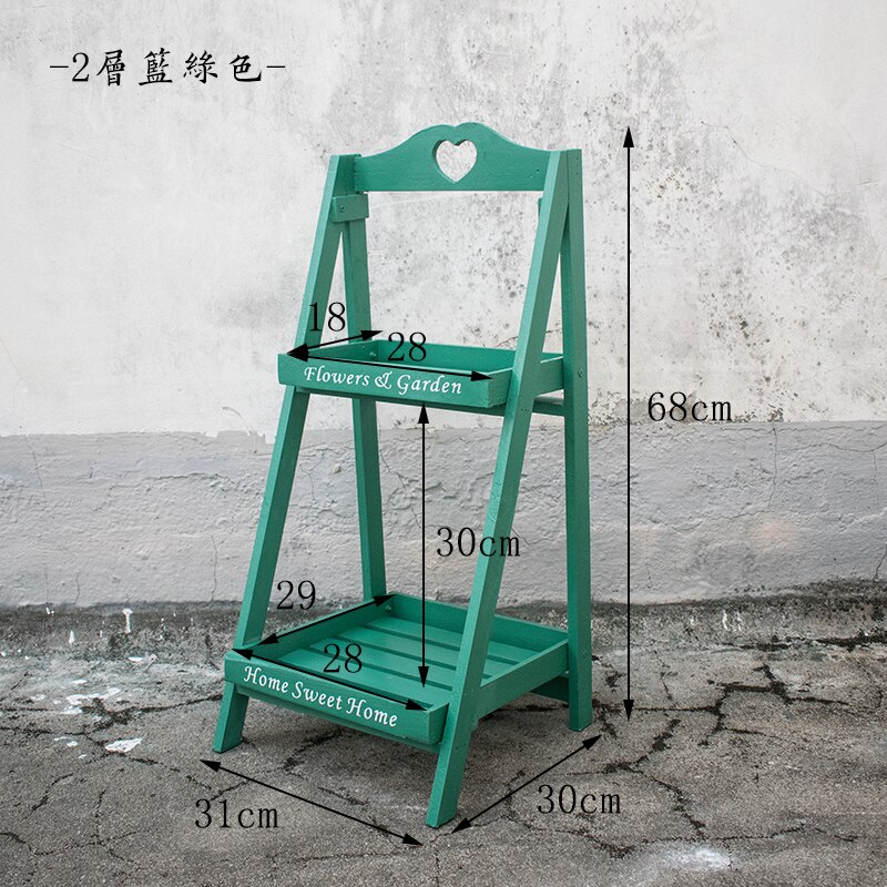 Installatie-Gratis Amerikaanse Retro Multi-Layer Massief Houten Groene Planten Ladder Bloem Stand Balkon Floor Type Ladder Plant: Blue Green spot