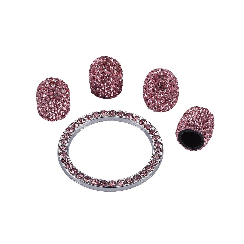 Auto Startknop Ontsteking Ring Met 4 Stuks Autoband Ventieldopjes Bling Crystal Rhinestone Decor Voor Auto Interieur: 2