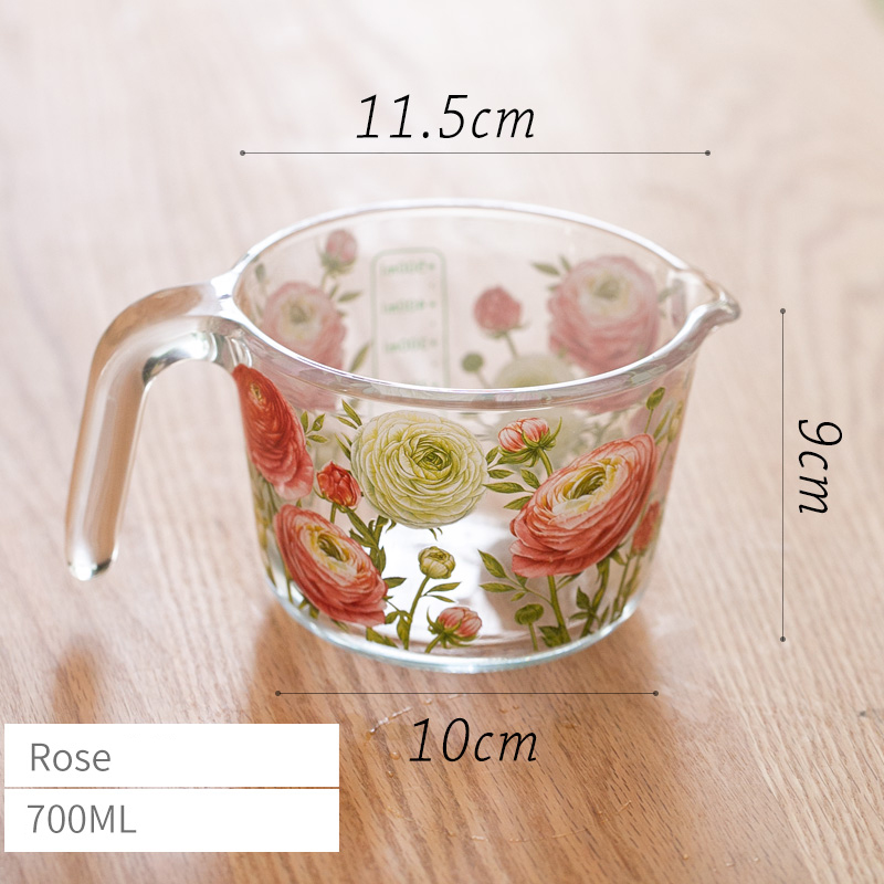 retro Blume Messbecher mit Deckel Glas Milch Saft Tasse mit Skala Messgläser Haushalt Küche Spielereien Backen Kochen Werkzeug: Freier Raum
