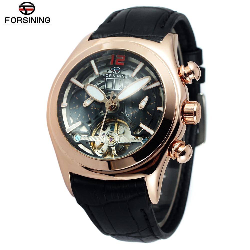 FORSINING Beroemde Luxe Limited Edition Rose Goud Halfrond Skeleton Dial Tourbillon Automatische Mechanische Horloges P #318