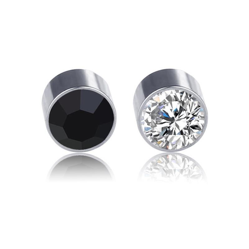 1 par kvinder mænd stærk magnetisk jern øreløse ingen piercing ørestikker rhinestone rustfrit stål magnet øreringe: Hvid sort