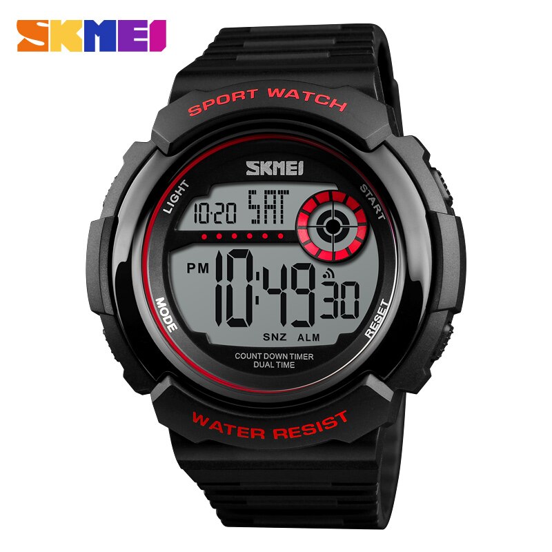 SKMEI Casual Sport Watch Men 5Bar Waterproof Chronograph Watches Alarm Clock Digital Watch Relogio Masculino 1367: white red watch
