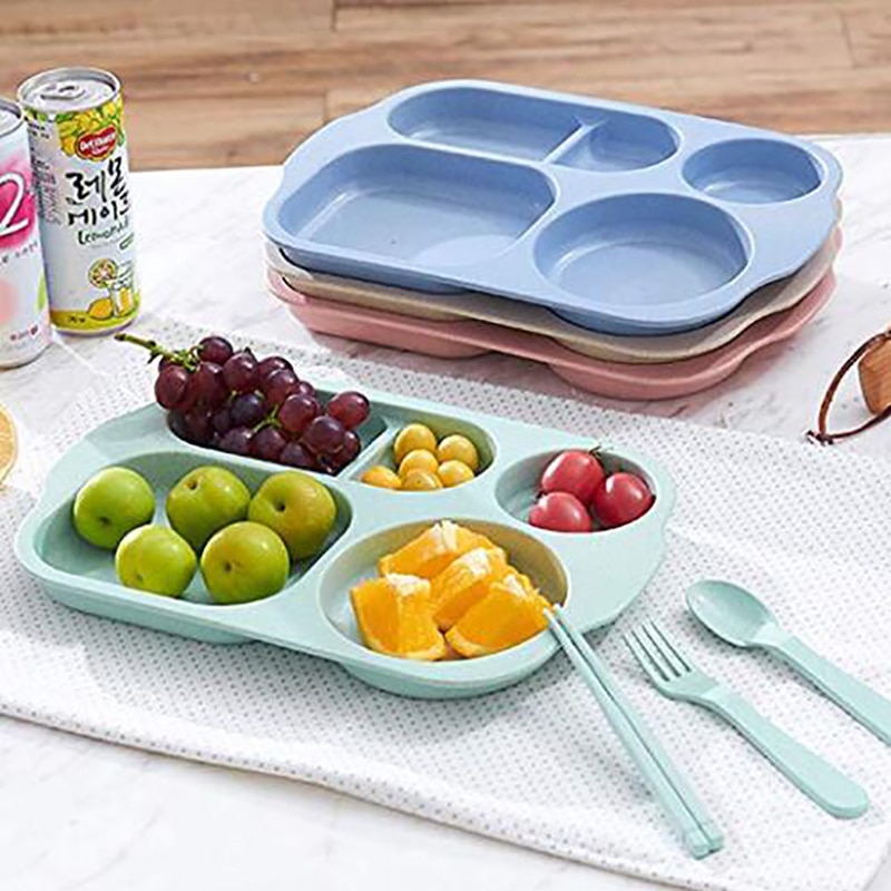 4Pcs/Set Eco-Friendly Children's Dishes Plates Tableware Set Healthy Wheat Straw Baby Kids Toddlers Food Feeding Dinnerware