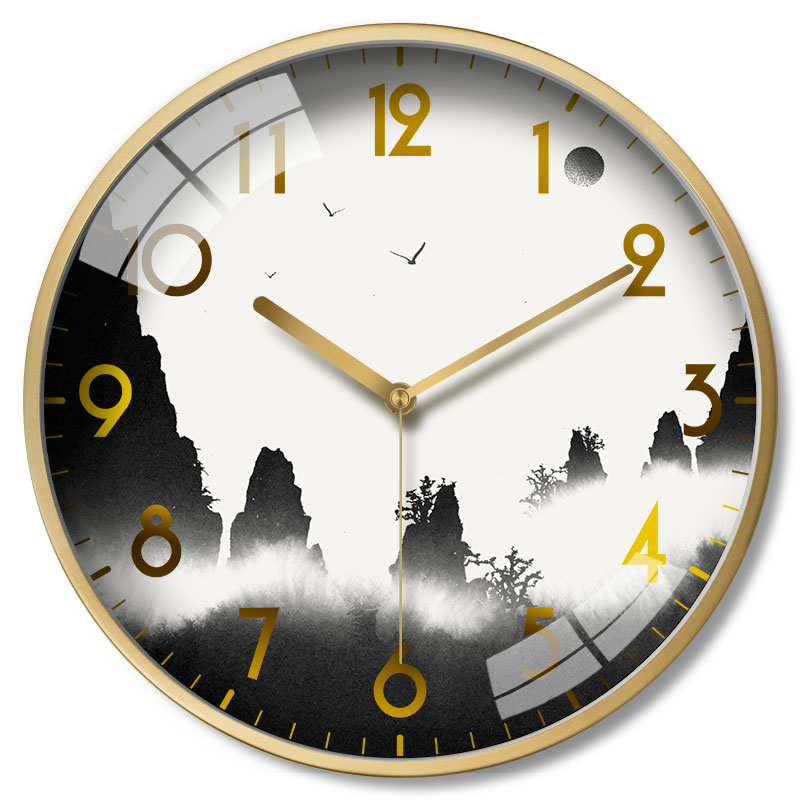 Slaapkamer Mute Circulaire Persoonlijkheid Horloge Licht Luxe Opknoping Horloge Inkt Schilderij Set Klok Chinese Stijl Modern Timer: TJ046