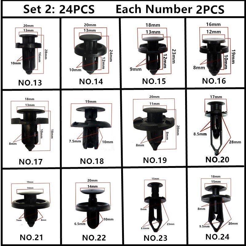 For Toyota Tundra Solara Scion Car Bumper Fender Wheel Arch Door Panel Trim Roof Cover Trunk Strip Snap Rivet Fastener Clips Kit: 24PCS Mixed Set 2