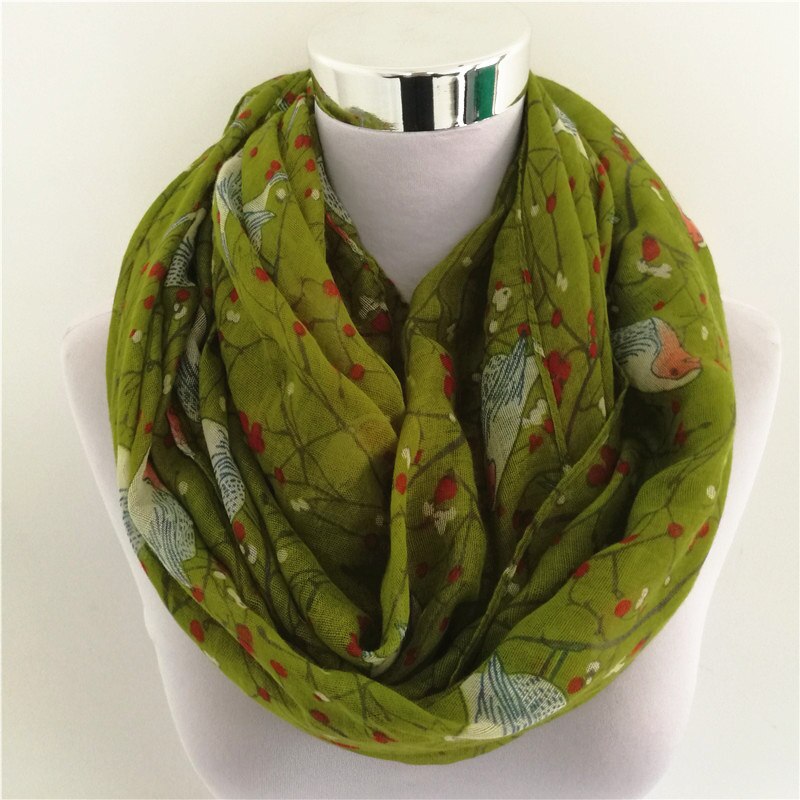 Ring tørklæde til kvinder soft loop tørklæde himmelblå hvide fugle print infinity tørklæder foulards snood til damer foulard: Uendeligt tørklæde 04