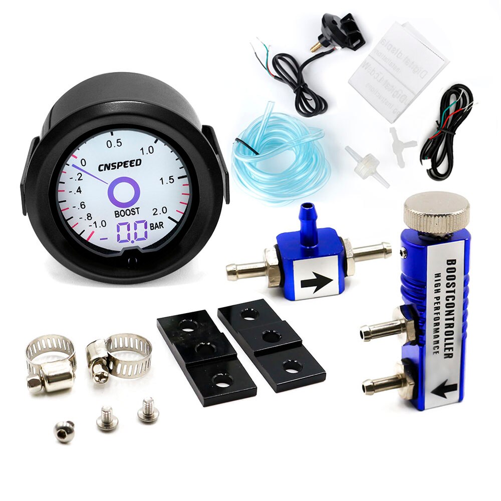2 inch / 52mm Turbo Boost Gauge Liquid Crystal 7 Color Virtual Pointer Display Turbo Table Bar with Adjustable Controller Kit: blue Controller