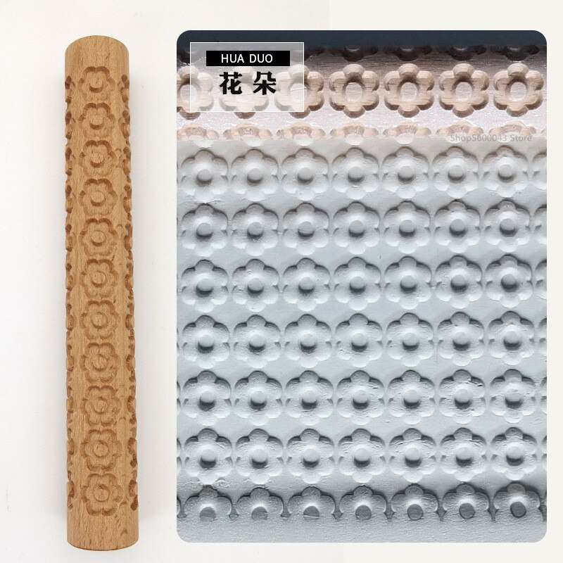 Pottery Art Wood Texture Roll Relief Tree Stone Flower Pattern Embossed Rod Mud Roll DIY Ceramic Sculpture Modeling Clay Tools: Flowers