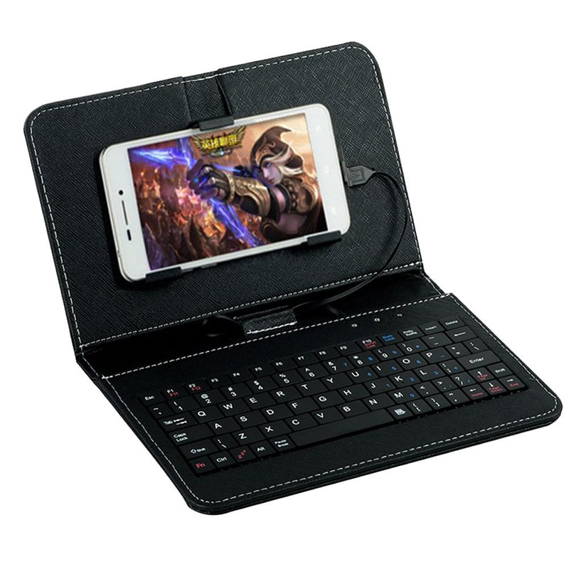 Draagbare PU Lederen Wired Keyboard voor Beschermende Mobiele Telefoon Geval met Toetsenbord voor Redmi Huawei Smartphone Samsung Cover