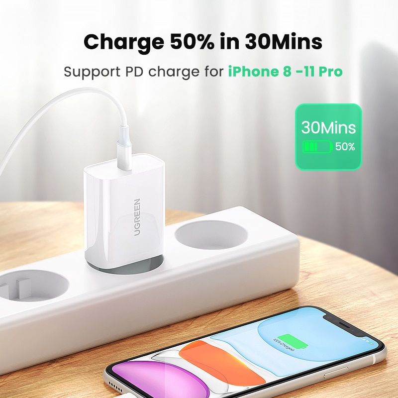 Ugreen PD chargeur 30W USB Type C chargeur rapide pour iPhone 12 X Xs 8 Macbook téléphone QC3.0 USB C Charge rapide 4.0 3.0 QC PD chargeur