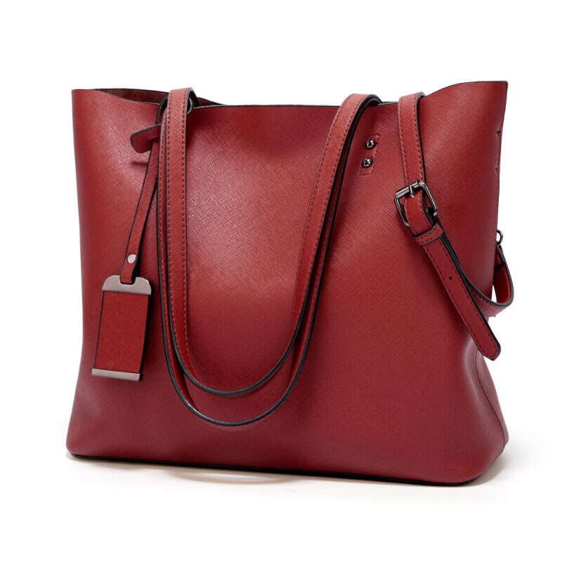 Dametaske skuldertaske pu messenger taske tote bag bucket taske mor taske ensfarvet indkøbstaske big bag trend: Burgunder