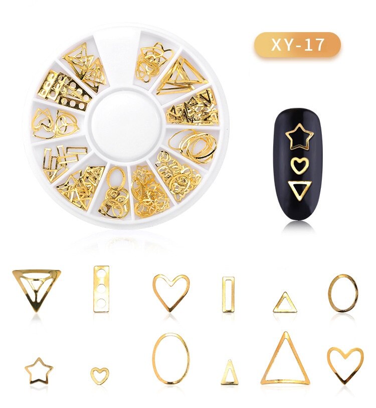 Gemengde 3D Hollow Nail Steentjes Voor Nagels Charms Metalen Vormen Geometrie Goud Tips Diy Accessoires Kristal Nail Art Decoratie: F550-017