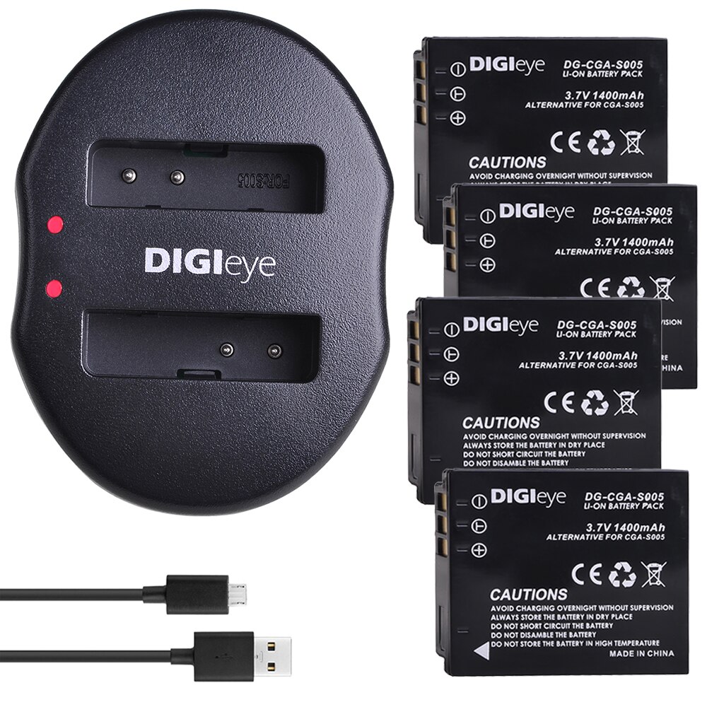 2Pcs CGA-S005 DMW-BCC12 Battery + Dual USB Charger for Panasonic Lumix DMC FX1 FX3 FX8 FX9 FX10 FX12 FX50 FX100 LX1 LX2 LX3: 4 battery set