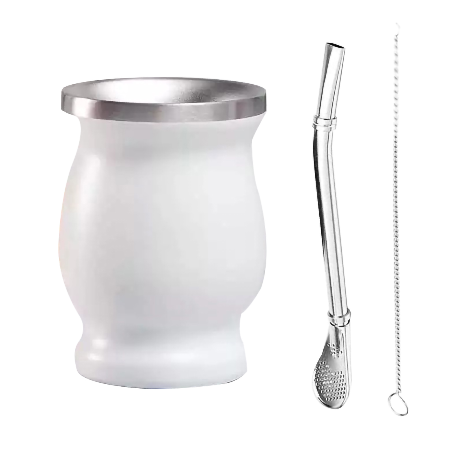 Unisex Yerba Mate Teacups 8oz Solid Color Stainless Steel Insulation Cup with Straw Brush for Household Office: white