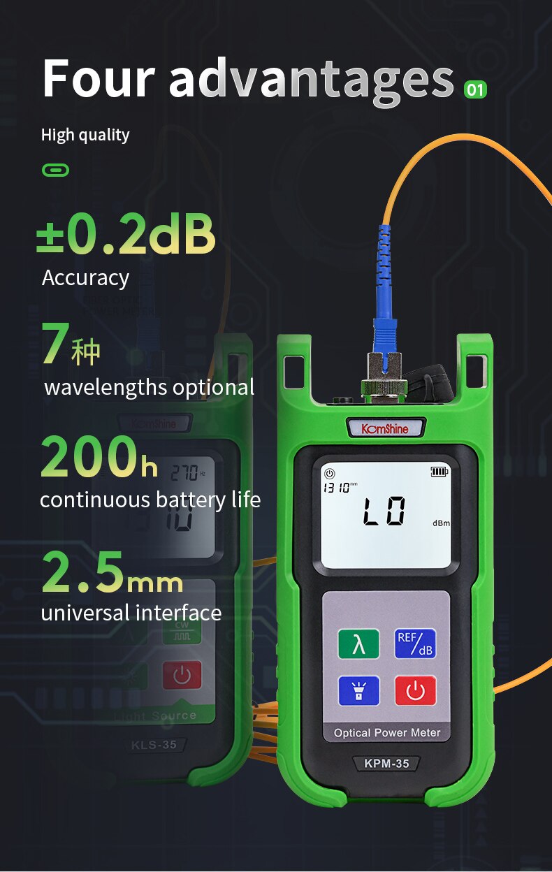 KomShine KPM-35 probador de cable de fibra óptica FTTH fibra medidor de potencia-70-+ 10dBm
