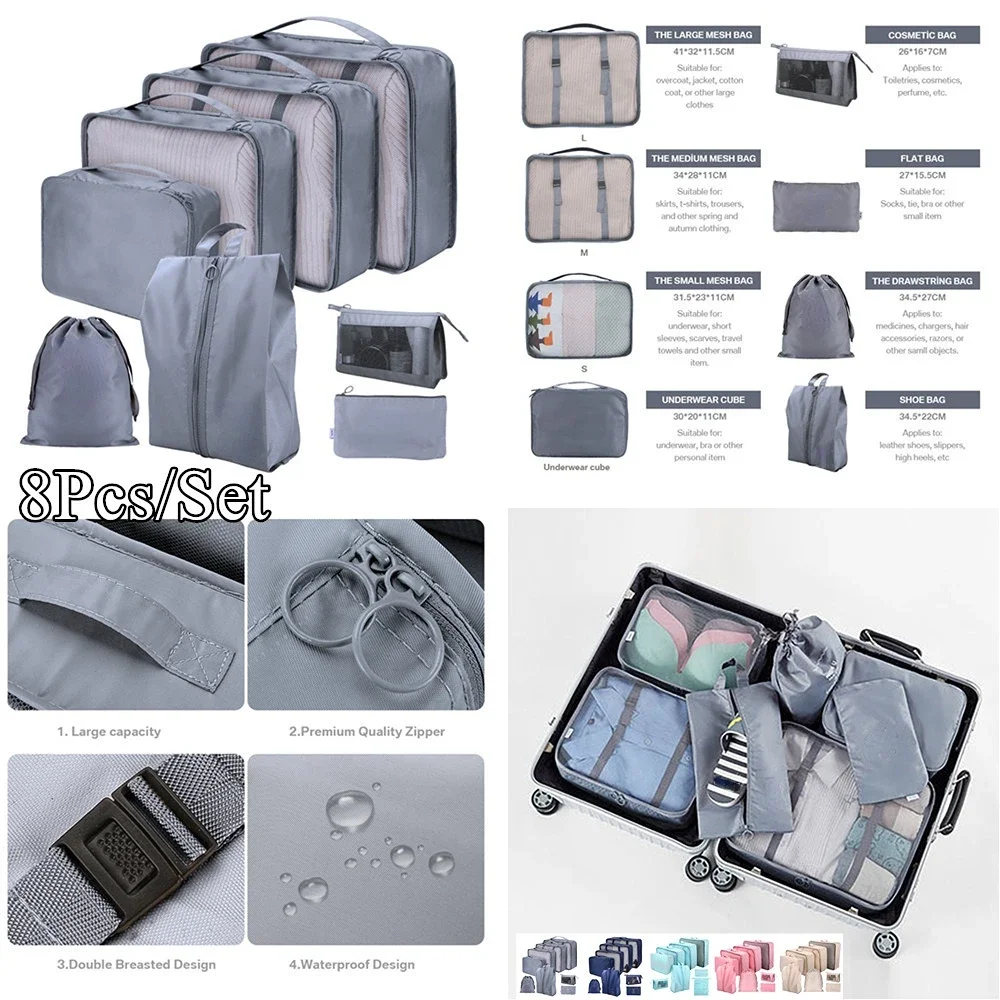 8/7/6 Stuks Set Reisorganisator Opbergzakken Koffer Verpakking Cubes Set Koffers Draagbare Opvouwbare Bagage Kleding Schoen netjes Pouch