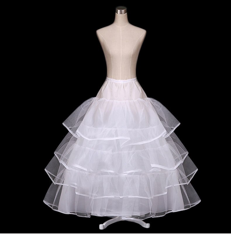 Women White Wedding Petticoat 4 Ruffles Layer Bridal Crinolines Tulle Netting Underskirt Half Slips for Ball Gown Dress