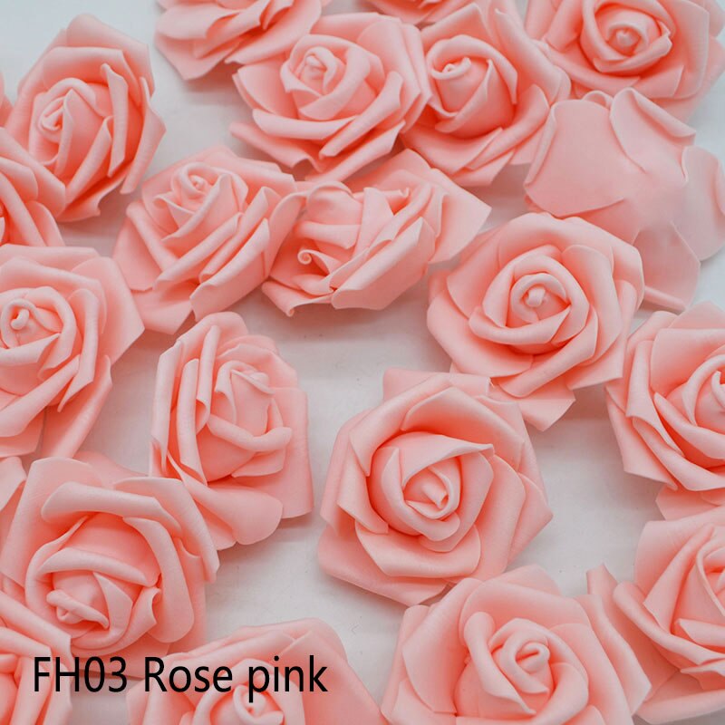 20 stk/parti 6cm blomsterhoved kunstige blomster bryllup dekorationer pe skum roser gør-det-selv blomster scrapbog krans krans boligindretning: Lyserød  fh03