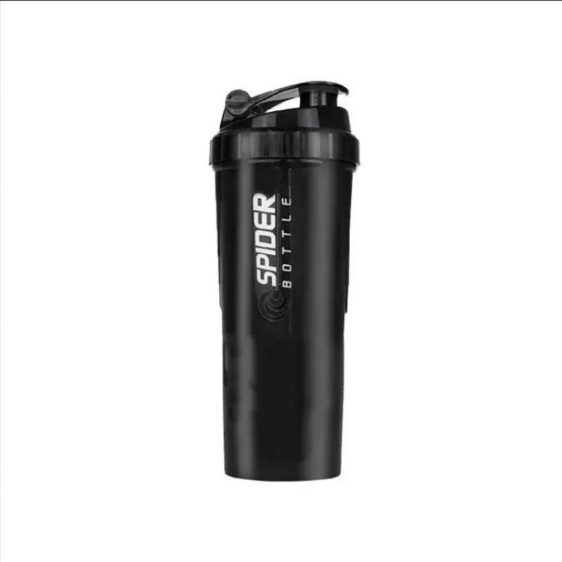 Coctelera de 3 capas, botella de proteína, taza para batido de polvo, botella de agua de gran capacidad, taza mezcladora, botella mezcladora para ejercicio de culturismo: Negro