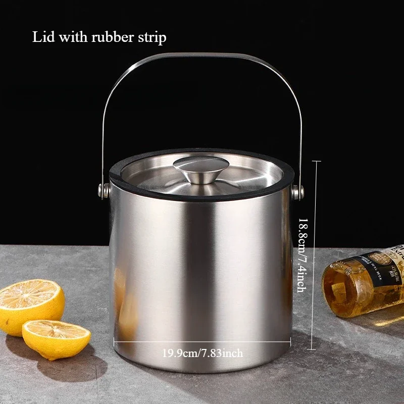 3/4L Stainless Steel Insulated Ice Bucket Double Walled Beverage Tub Comfortable Carry Handle Ice Container Bar Beer Cooler