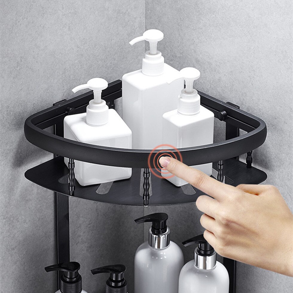 Sort aluminium badeværelseshylder shower caddy flydende hylde badeholder hardware tilbehør shampoo opbevaring