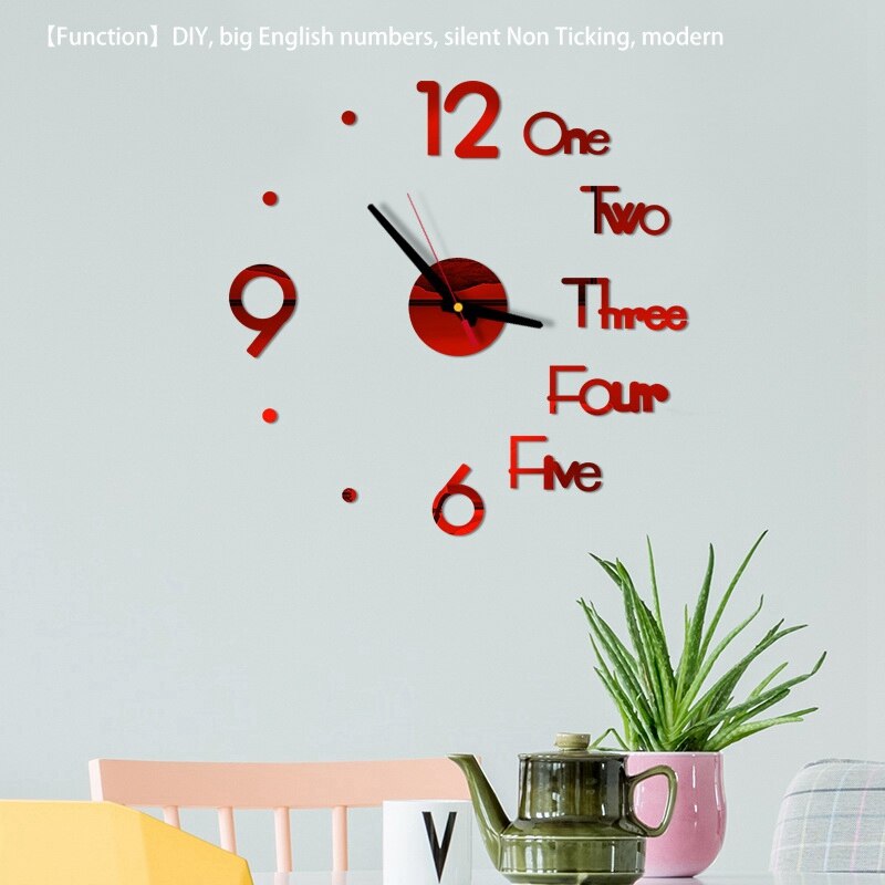 Large Modern 3D Wall Clock Kit,Silent Non Ticking DIY Frameless Mirror Quartz Clocks for Living Room Bedroom Decor