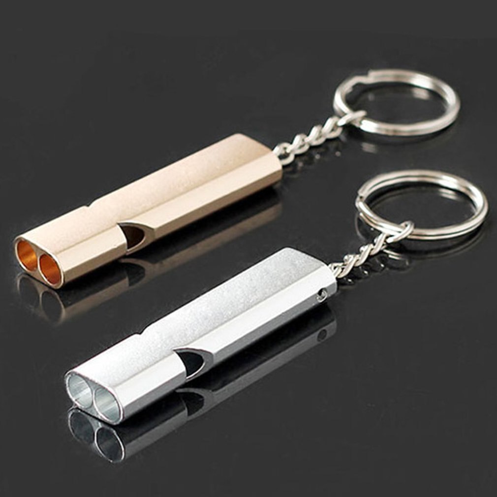 Dobbeltrør høy desibel aluminiumslegering fløyte nødoverlevelse fløyte cheerleading fløyte camping fottur tilbehør verktøy