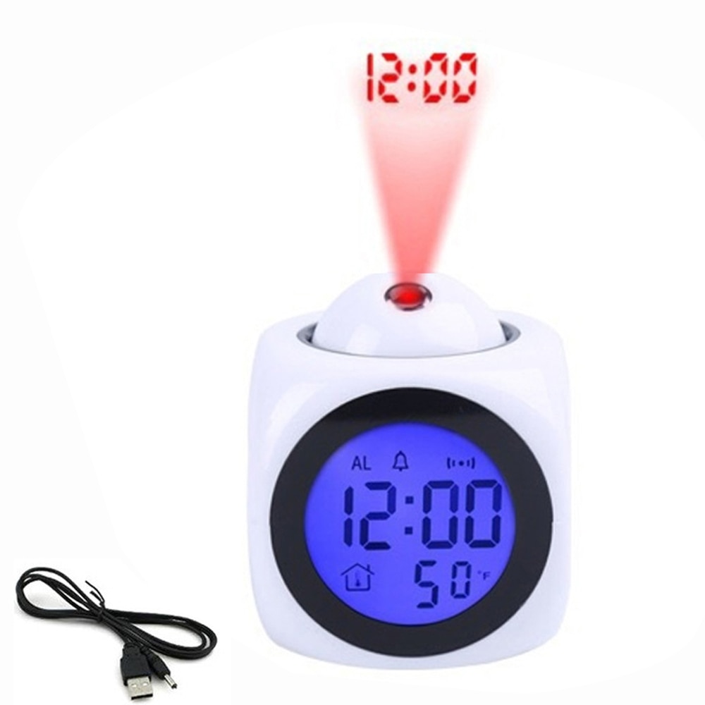 LED Alarm Clock Temperature Thermometer Desk Time Date Led Display Projector Calendar Digital Electronic Table Clock Weather: Projection Type 6