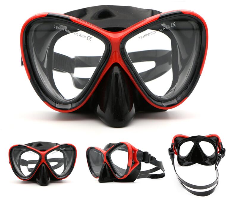 AILLOMA Wide ViSion Diving Mask Scuba Underwater Anti Fog Swimming Glasses Black Silicone Snorkeling Set For Adults Goggles: Red