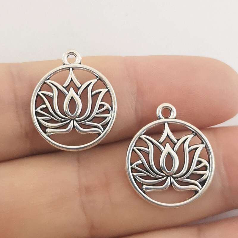 JINDINSP 10 stücke 22x19mm Antike Silber Farbe Runde Lotus Reize Anhänger Für Schmuck Machen DIY Schmuck Erkenntnisse