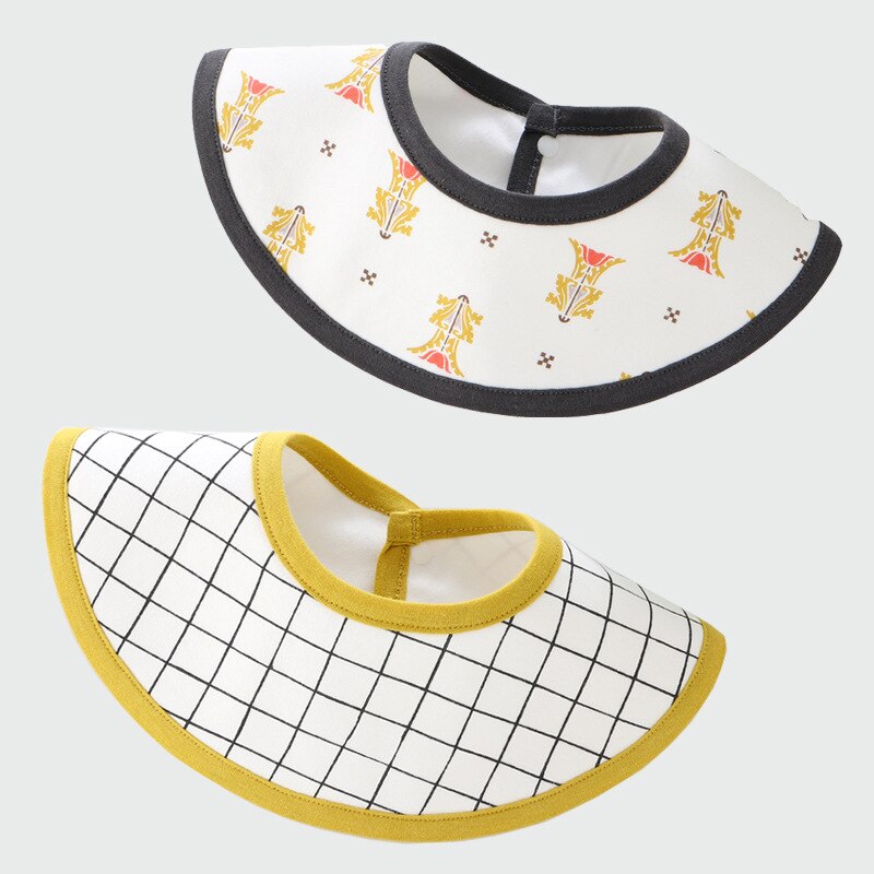 Waterproof Round Babador 2pcs/set Three Layer Baby Bibs Cotton Cloth 360 Degree Infant Clothing Bandana Bibs: WHT066D