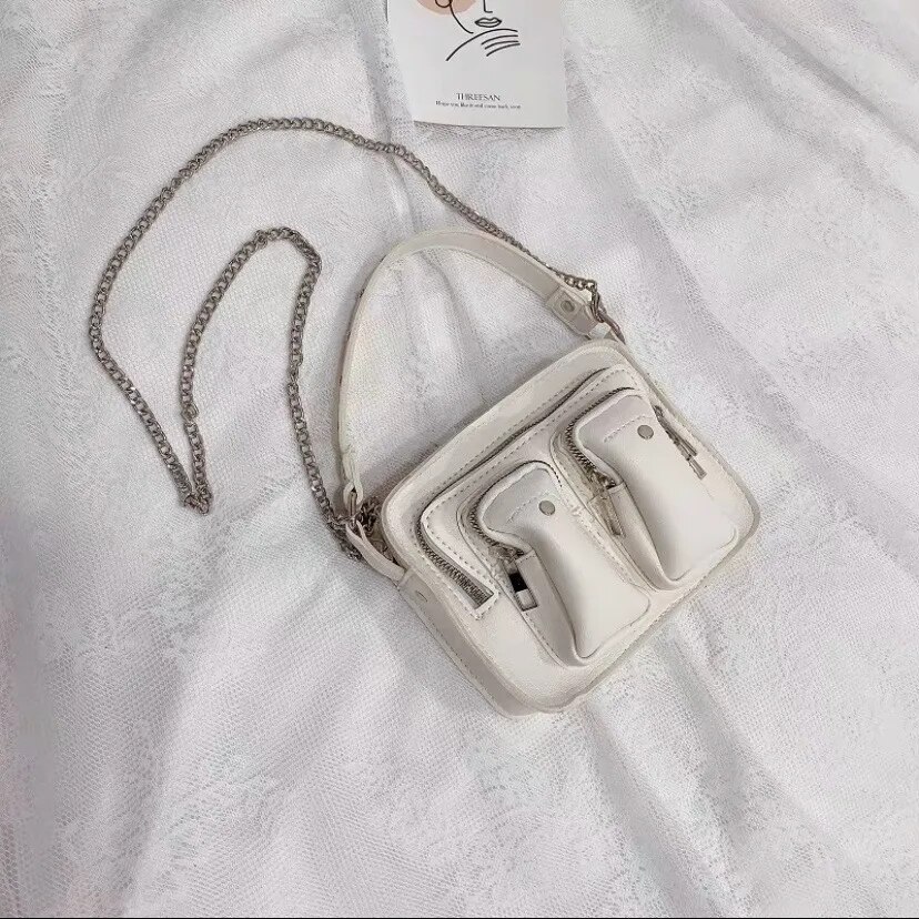 Women Wide Strap Shoulder Bag Soft PU Leather Female Crossbody Bags Simple Solid Color Ladies Handbag Small Pouch: WhiteS