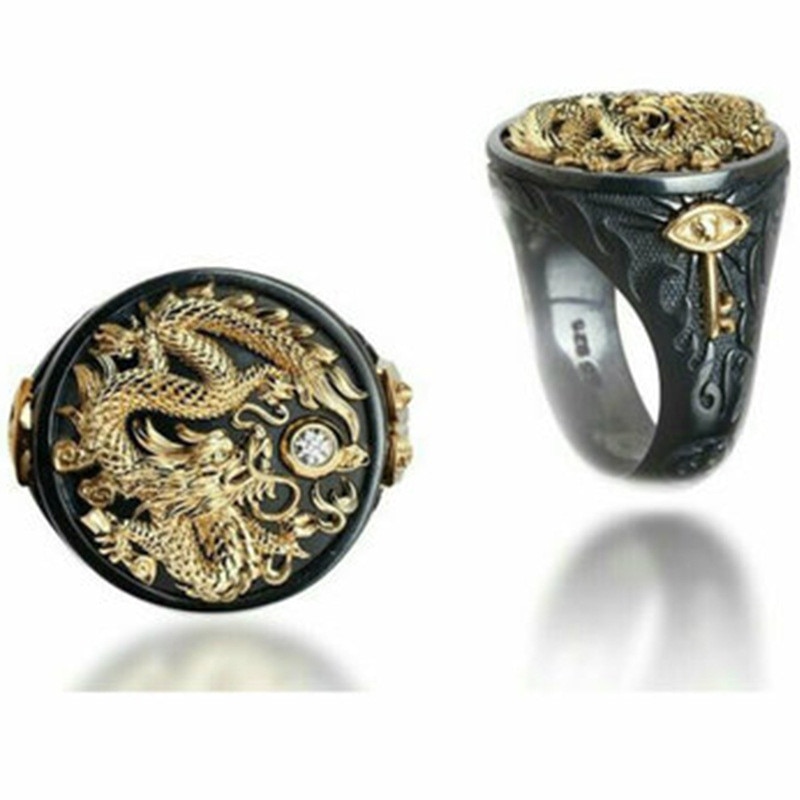 Black Golden Dragon Punk Ring Men Vintage Jewelry Rings For Women Retro Engagement Ring Men Accessories Femmale Big Rings