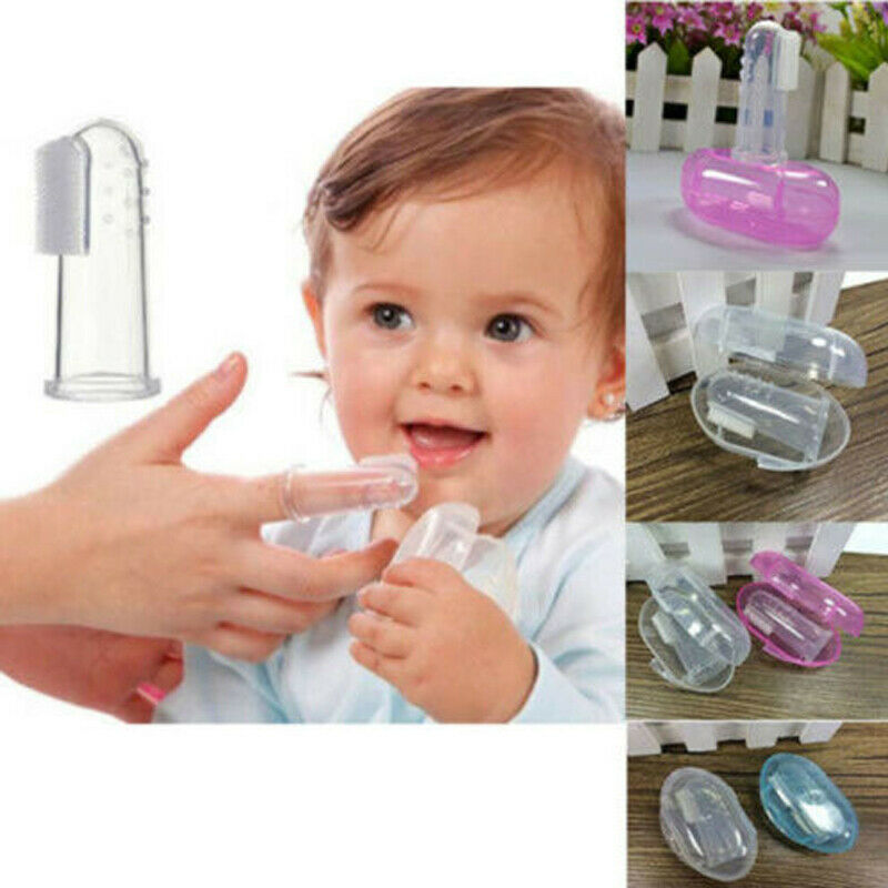Pudcoco myk fingertannbørste spedbarn munn tanntenner rengjøringe hygiene børster silikon gjennomsiktige tannbørster med boks