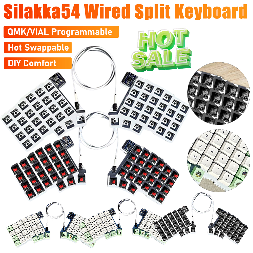 Silakka54 Wired Split Keyboard DIY QMK/VIAL Programmable Gaming Keyboard Swap Left Right Hand Keyboards PC Gamer Accessories