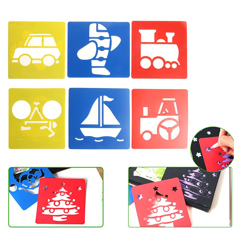 6x Kinderen Vervoer Vormige Plastic Schilderij Tekening Sjabloon Stencil Kinderen Speelgoed XX9E