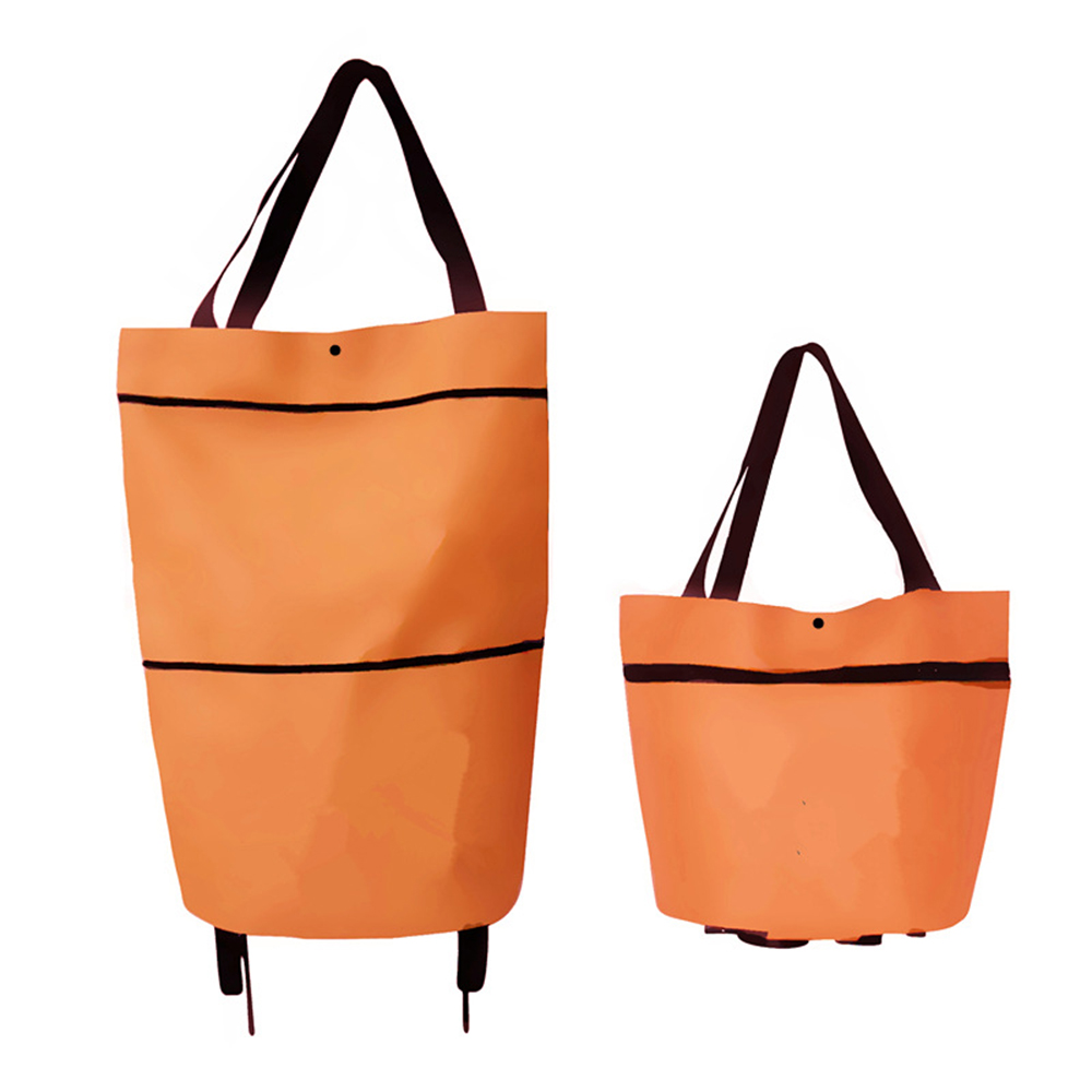 Foldable Shopping Pull Cart Trolley With Wheels Shopping Bags Reusable Grocery Food Vegetables Eco Large Waterproof Storage Bag: Orange