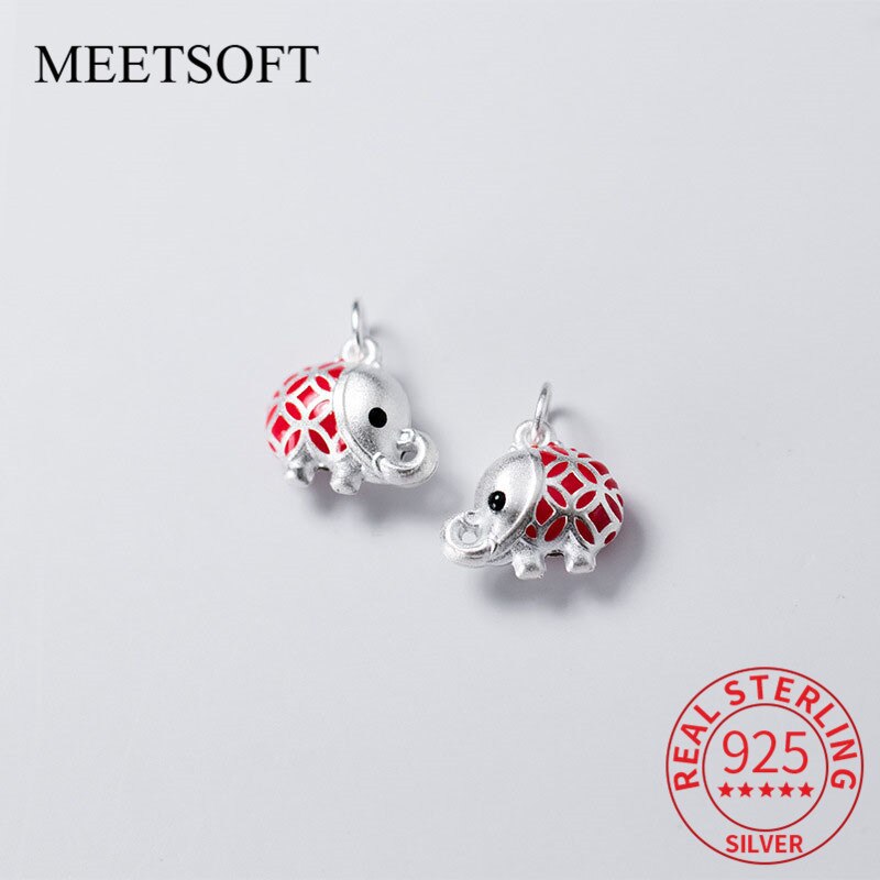 Meetsoft modisch 925 Sterling silber niedliche rot elefantenanhänger, speziell für diy-handarbeit-schmuck, beugt allergien vor.