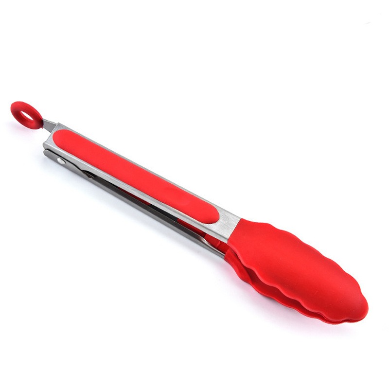 1 PC Siliconen Voedseltangen Keuken Koken Gereedschap Gebruiksvoorwerpen Tang Barbecue Anti-Slip Voedsel Clippers BBQ Gereedschap Accessoires: Rood / 9 Inch
