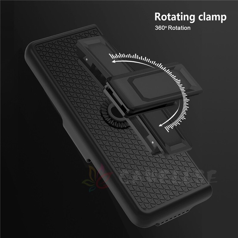 Leather Phone Case with Clip for Samsung Galaxy Z Fold 3 5G Snap-On Cover with Rotating Belt Holster Combo Kickstand Z Flod3