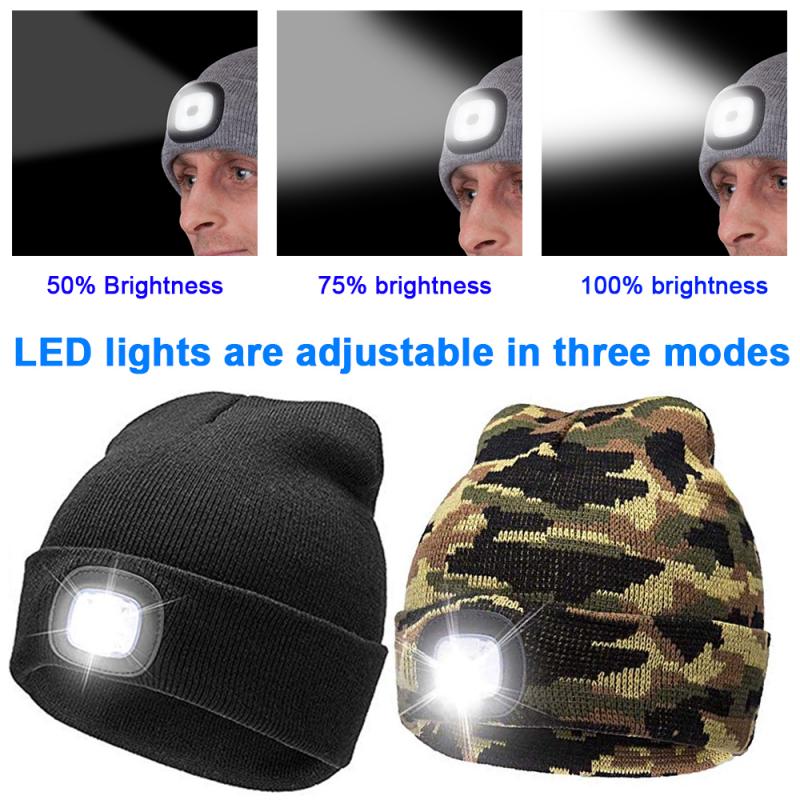 4 LED Beleuchtete Beanie Kappe Hip Hop Männer Frauen Stricken Hut Wandern Camping Lauf Hut Neue Jahr Taste Batterie typ