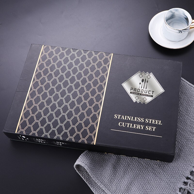 6Set/24Pcs Luxury Flatware Box Set Wedding Banquet Year Family Dinner Cutlery Set Stainless Steel Tableware Set