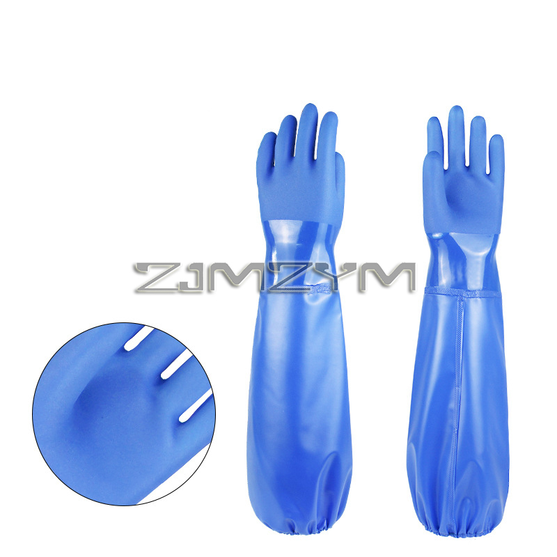 60cm PVC Chemical Gloves, Thick Rubber Work Gloves with Cotton Lining, Heavy-Duty, Acid, Alkali and Oil, Non-Slip, рабочие