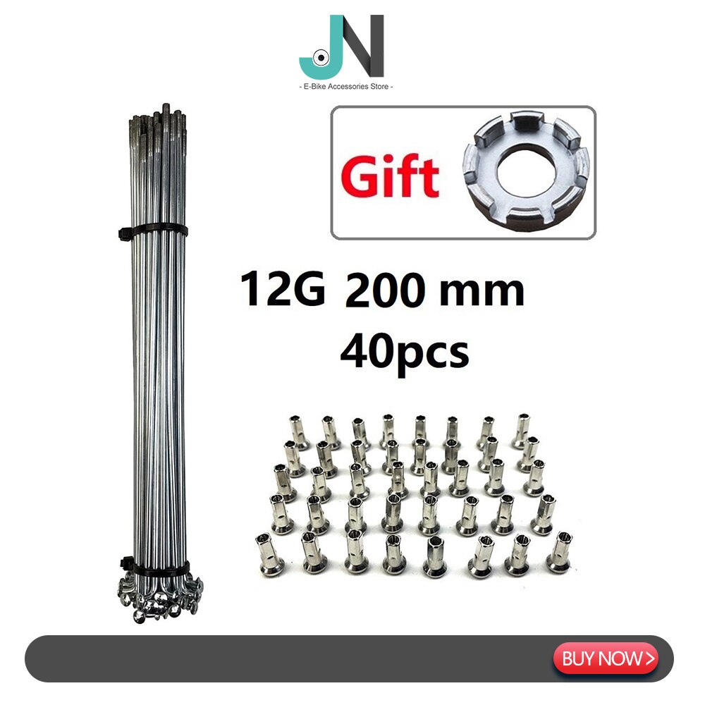 Radios y tuercas de bicicleta eléctrica, rueda de Motor de cubo de 2,56mm de diámetro de acero plateado, 12G, piezas de conversión para bicicleta de montaña y carretera: 200mm 40pcs tool