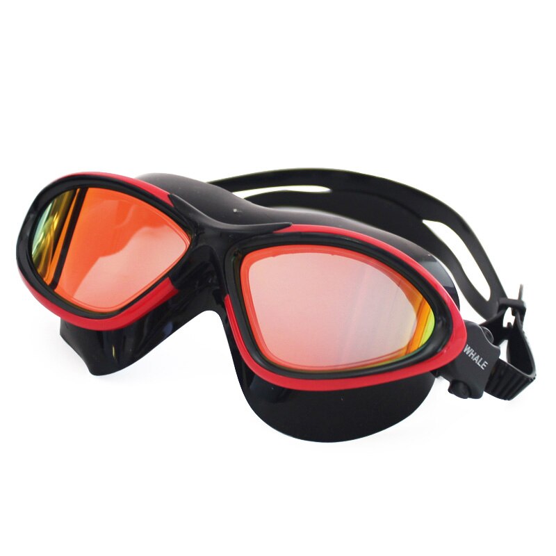 Hval anti-tåge linse vandtæt svømmebriller briller spejl belægning mænd kvinder store ramme svømningsbriller: Rød