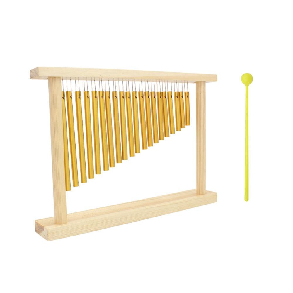 Carillón de viento de 20 tonos para mesa de adultos y niños, instrumento de percusión Musical de una sola fila, con palo de soporte de madera, 20 bares