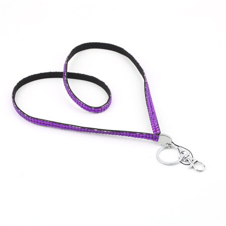 Unisex rhinestone crystal bling anpassad halsband & id-märke mobiltelefon nyckelhållare ring för avslappnad sport: Lila